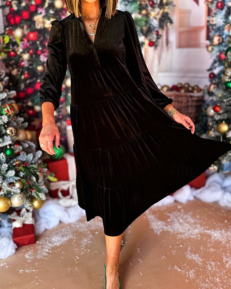 Femmes Robe Midi Robe en Velours Robe de Soirée Robe de Cocktail Élégant Mode Moderne Soirée Coupe régulière Uni manche longue Col de chemise Noir Jaune Vert foncé Bleu de minuit Automne Hiver de 2025 ? $41.99 –P5