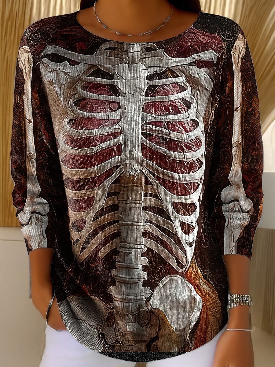 Kvinners Genser Søtt Gateklær Løs Grafisk Skjelett Rund U-hals Patchwork Strikket Lang Erm Vanlige Topp Strikk Svart Rød Høst Vinter 2025 - $29.99 –P6