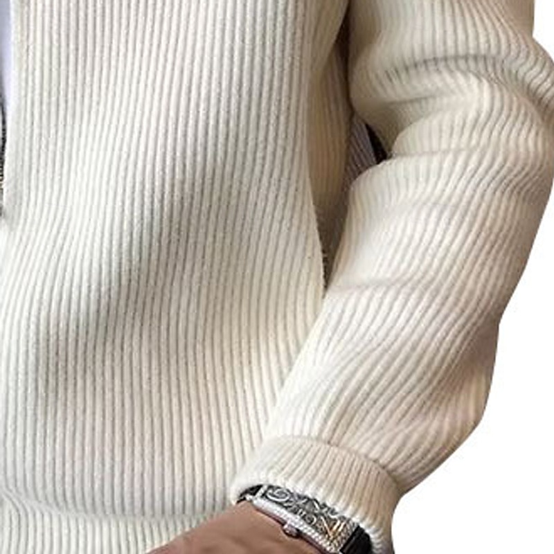 Hombre Pulóveres Chaqueta de Punto Jersey con cremallera Estriado Tejer Tops regulares De Punto Color sólido Cuello Mao Vacaciones Moda Casual Ropa Cotidiana Ropa Primavera & Otoño Negro Color Caquí 2026 - $26.99 –P6