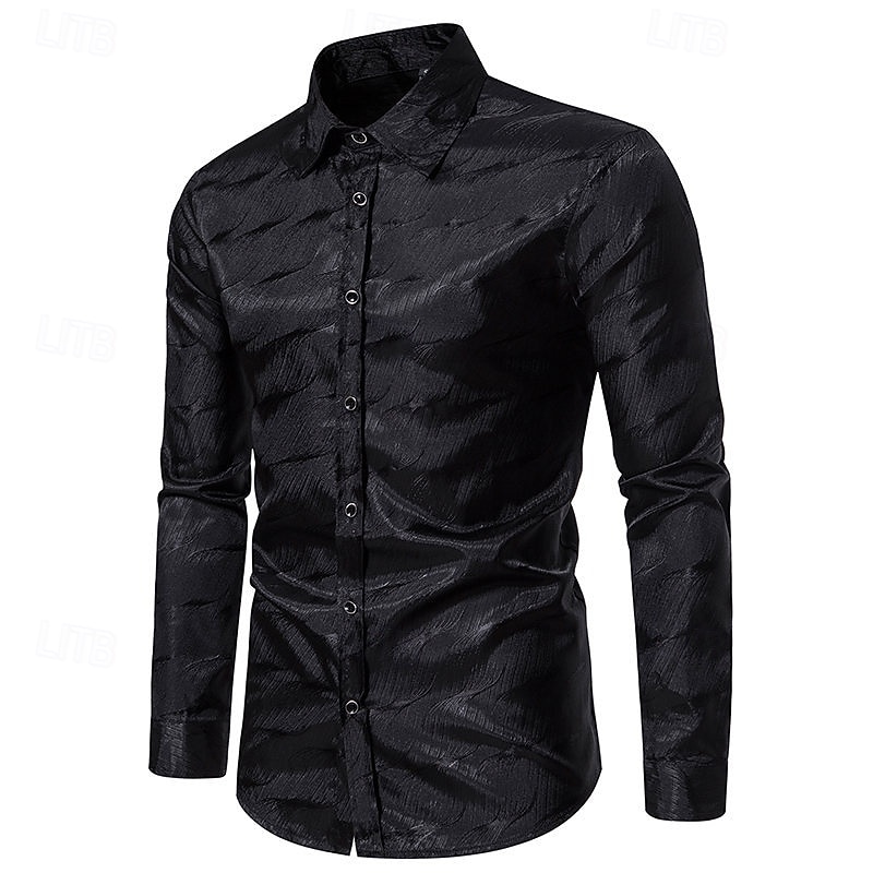 Men's Shirt Casual Shirt Button Up Shirt Prom Shirt Black Wine Purple Gold Long Sleeve Plain Textured Lapel Party Daily Jacquard Clothing Apparel Fashion Smart Casual 2026 - $26.99 –P5