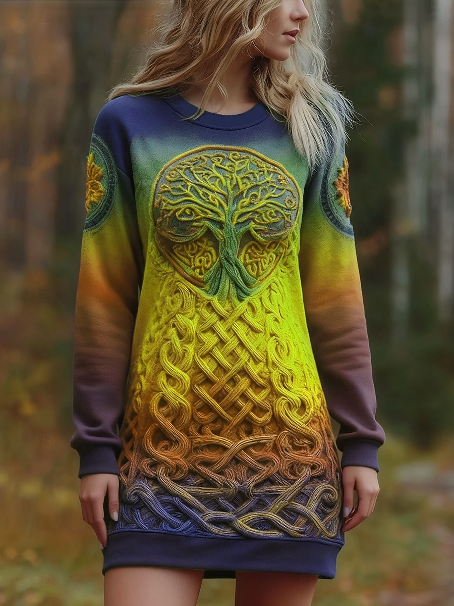 Mujer Mini vestido Vestido de cambio Vacaciones Casual Exterior Vacaciones Ajuste regular Graphic Geométrico Manga Larga Cuello Barco Amarillo Morado Naranja Verde Trébol Otoño Invierno 2026 - $29.99 –P2