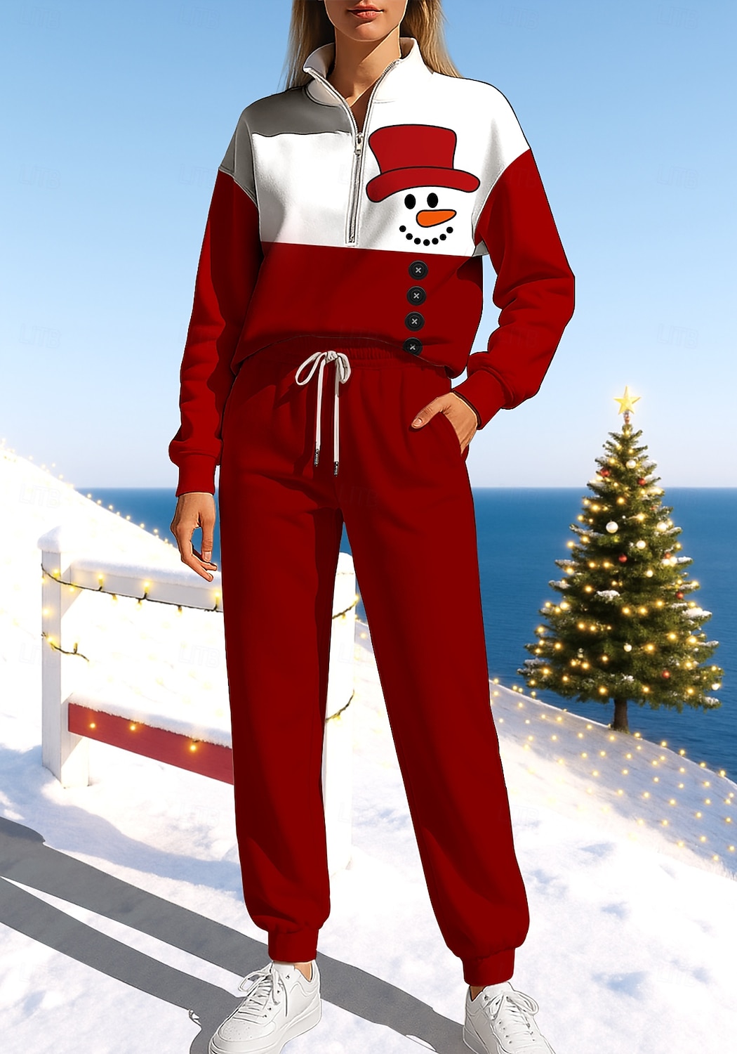 חג המולד בגדי ריקוד נשים טרנינג אימונית חליפת ריצה שרוך רוכסן ז'קט ומכנס טרנינג סט לבוש אתלטי אביב לבן + אדום שחור עם לבן אגבי להתאמן חוץ רך בג'י שרוול ארוך ספורט לבוש אקטיבי סטרצ'י (נמתח) רגיל 2025 - $39.99 –P5