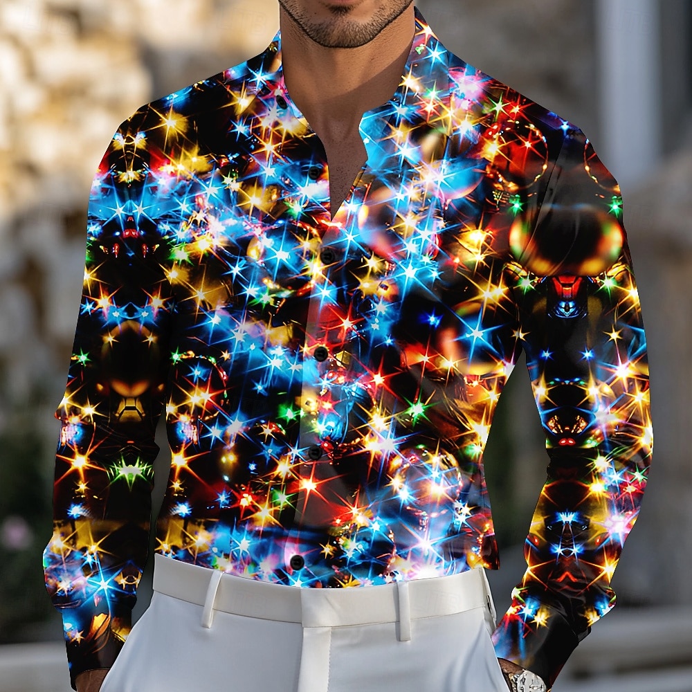 Weihnachten Herren Funkelnder Glitzer Weihnachtslicht Hemd Satinhemd Kleidhemd Langarm Modisch lässig Outdoor Party Ferien Frühling Herbst Umlegekragen 3D-Druck Hemden mit Knopfleiste Rote Blau 2026 - $12.49 –P2