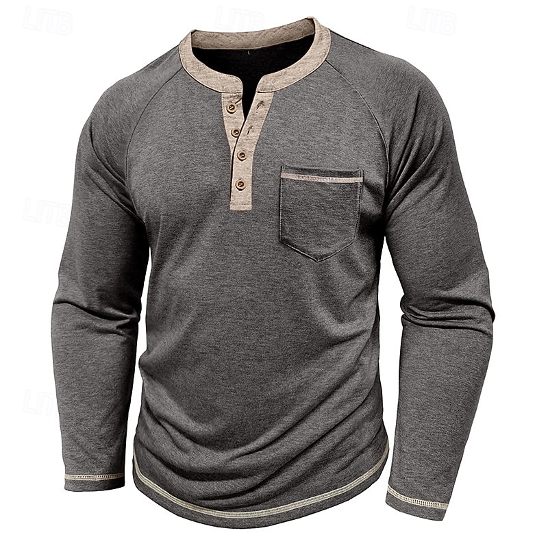 Per uomo Maglietta Maglia Henley Camicia a Maniche Lunghe Manica Lunga Henley Primavera Autunno Blocco di colori Moda Designer Essenziale Tasche Vacanza Streetwear Uscire Rosso scuro Nero Blu marino del 2025 a $11.99 –P2