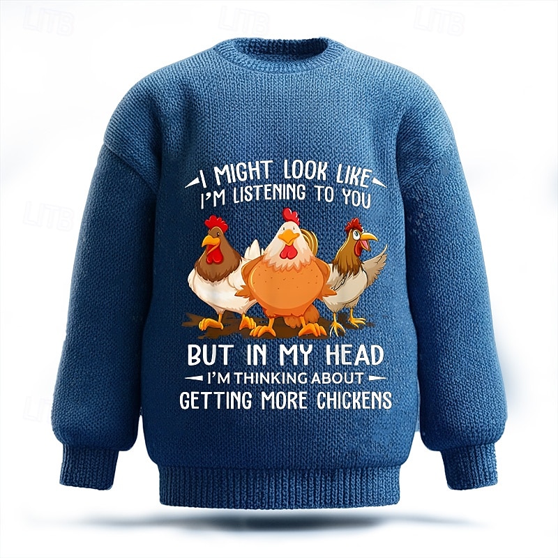 אני אולי נראה כאילו אני מקשיב לך אבל בראש שלי אני חושב על לקנות עוד תרנגולות סוודר לגברים עם תרנגול, צווארון עגול, קז'ואל, חופשה, רחוב, יומי, הדפס תלת מימד 2025 - $32.99 –P1