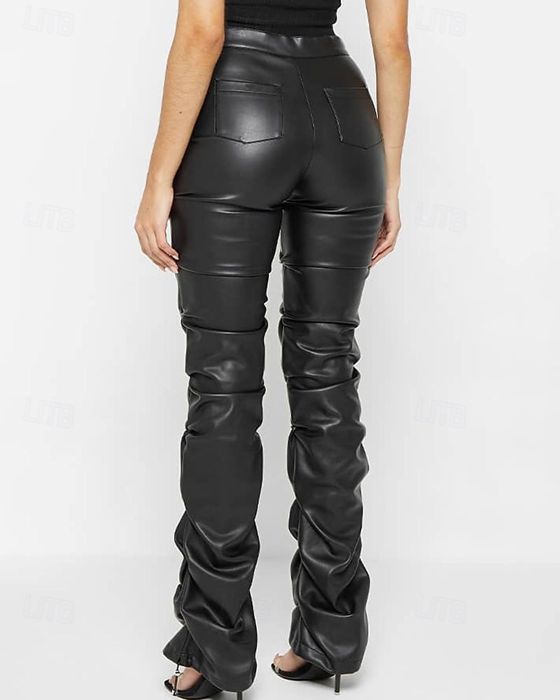 Per donna Pantaloni di pelle Moda Streetwear Casual Lunghezza intera Vita media Semplice Cerniera Tasca Confortevole Micro-elastico Quotidiano All'aperto Vacanza Bianco latte Verde translucido Nero del 2026 a $44.99 –P10