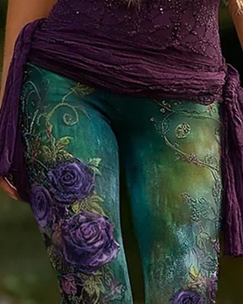 Damen Leggings Gemütliche Leggings Vintage Mode Streetwear Volle Länge Hohe TaillePantsWeihnachten Blumen Grafik Drucken Fleece Thermowarm Bequem Dehnbar Outdoor Alltagstauglich Blau Herbst Winter 2026 - $36.99 –P2