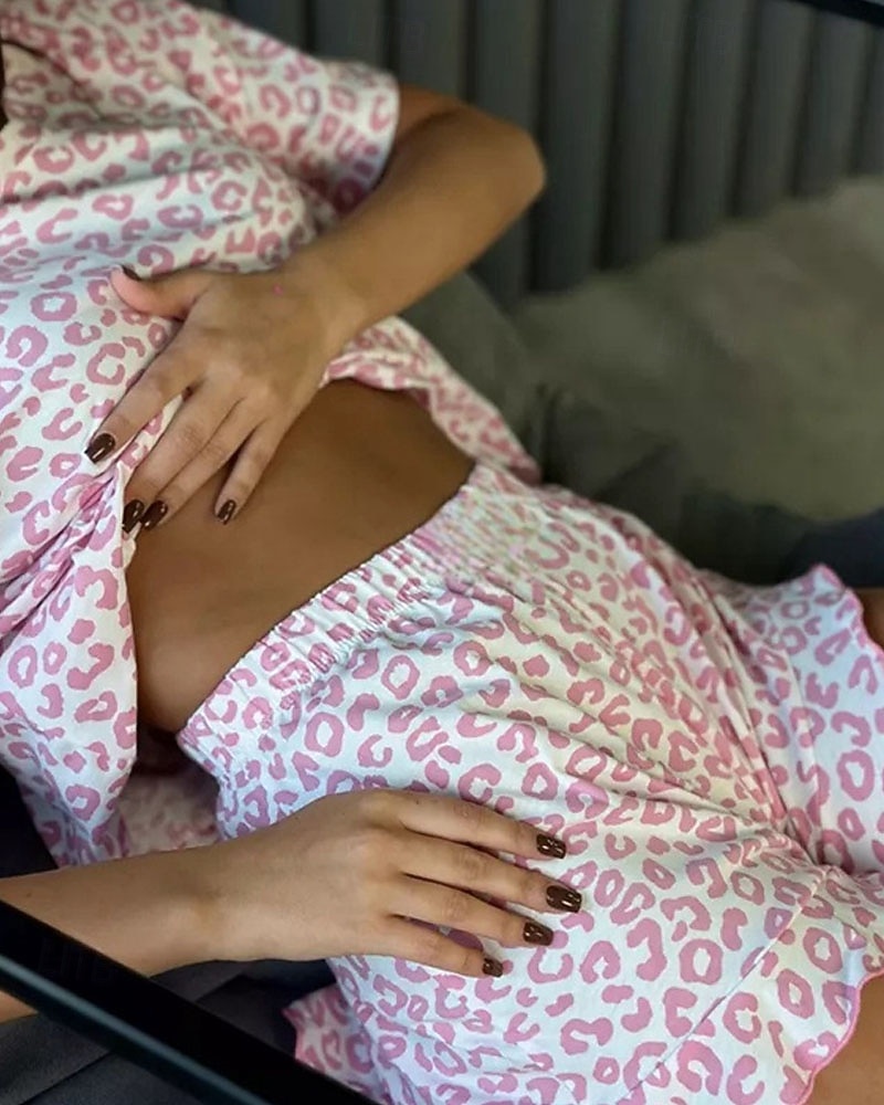 Women's Pajamas Loungewear Pajama Set Pajama Shorts Fashion Casual Comfort Graphic Pure Color Elastic Waist Pant Shorts Vacation Home Daily Short Sleeve Crew Neck Pink Green Gray Summer Spring 2026 - $26.99 –P6