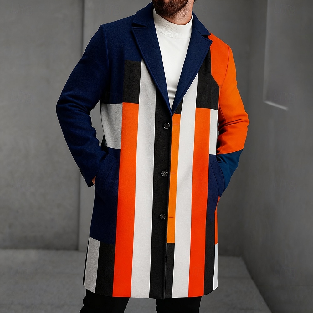 Herren Geometrisch Farbblock Leichte Jacke Mantel Thermowarm