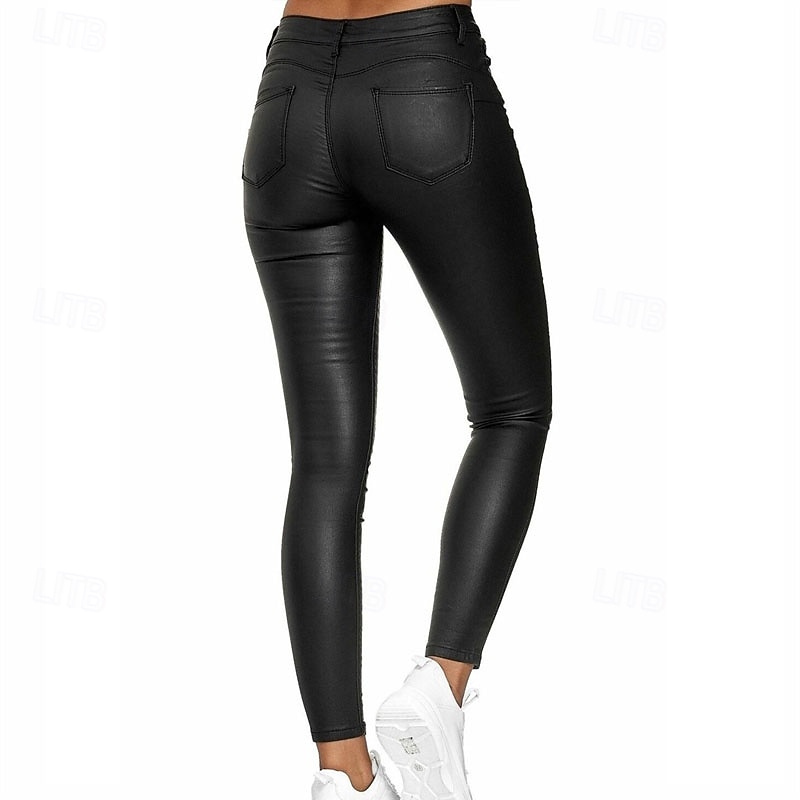 Dámské Zúžené kalhoty Kožené kalhoty Kalhoty Módní Šik ven Punčocháče Plná délka Vysoký pas Bez vzoru Zip Kapsy S přezkou Pohodlný Yumuşak Pohodlné Lehce elastické Denní Venkovní Práce Vodní modr 2026 - $26.99 –P7