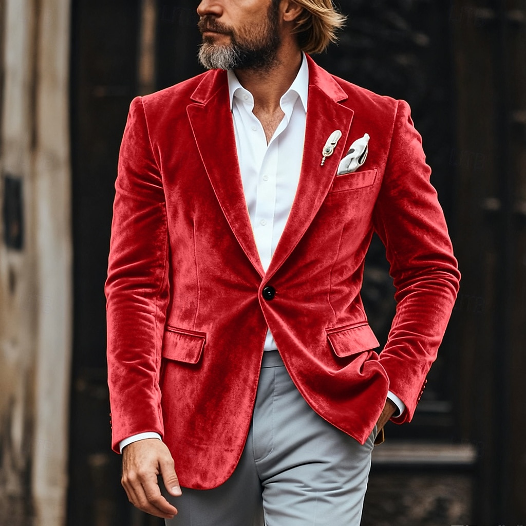 Hommes Manteau d'Hiver Blazers en velours Formel Tenue de soirée Événement / Fête Classique Automne & Hiver Velours Couleur Unie Droit 1 bouton veste Rouge 1 Jaune Bleu Roi Vert foncé de 2025 ? $74.99 –P5