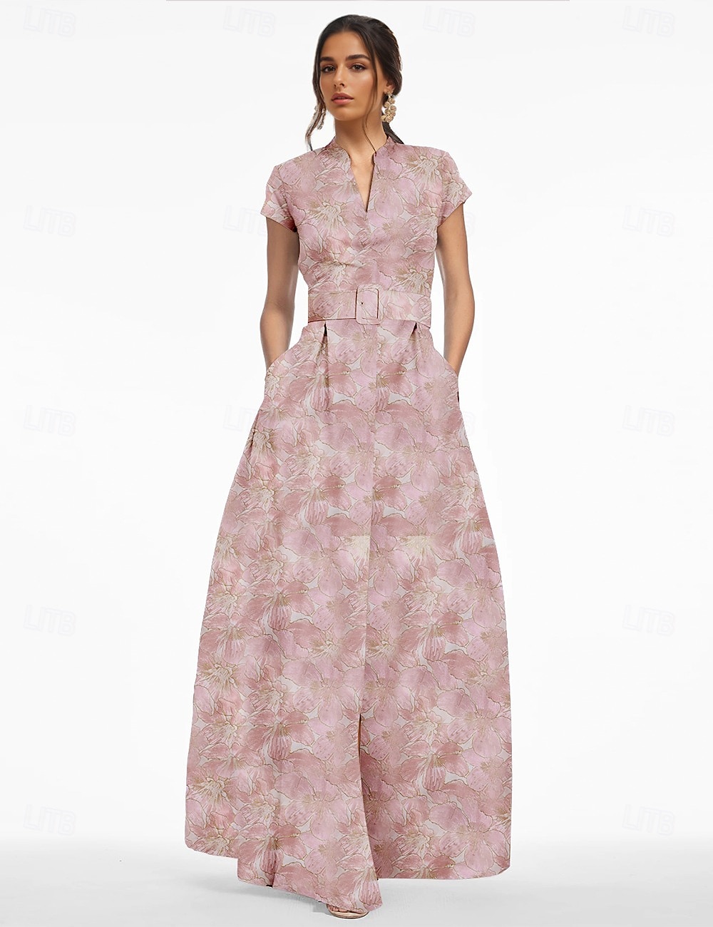 A-Line Floor Length Wedding Guest Dress Formal Dresses Evening Gown Mother of the Bride Dress Short Sleeve V Neck Elegant Vintage Wedding Formal Nylon with Slit Pocket 2026 - $186.99 –P7