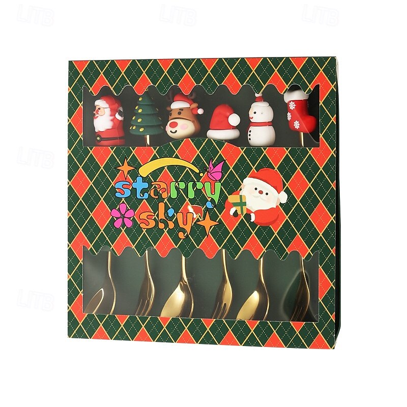 6Pcs Christmas Spoon and Fork Set Stainless Steel Christmas Tree Tea Coffee Dessert Ice Cream Tableware Creative Cutlery Gift for Home Holiday Party 2025 - $15.49 –P4