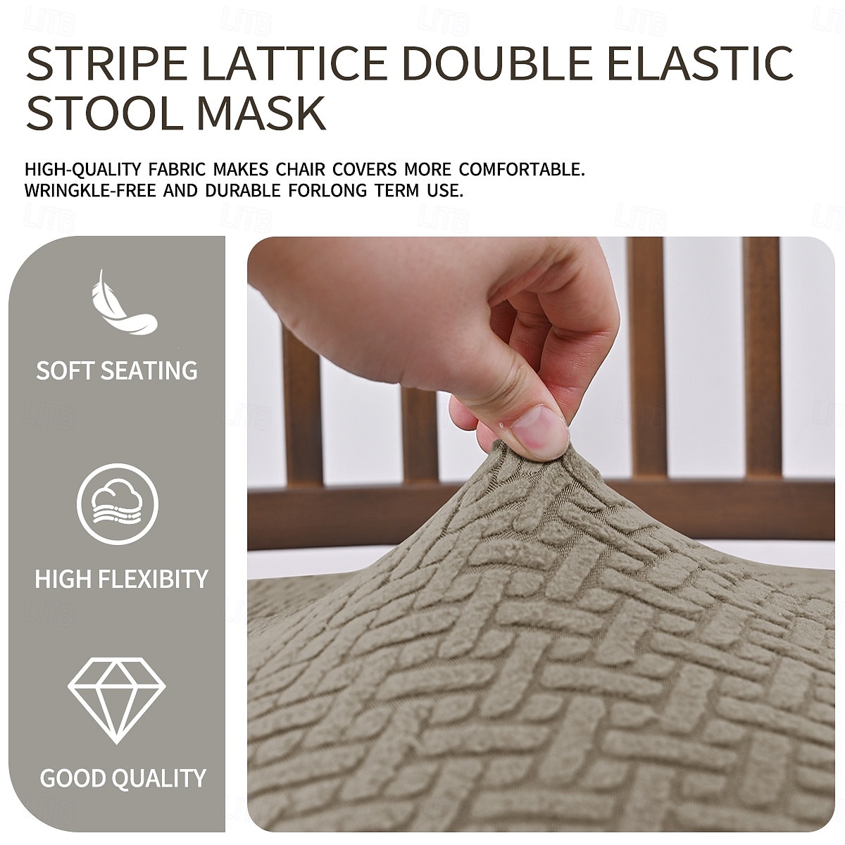 Potahy na sedadla do jídelny s elastickým žakárovým pruhem a kostkovaným vzorem, dvojitý elastický potah na stoličku s přezkou a jazykem, protiskluzový potah na polštář na židli, sada pro domácí, 2026 - $8.99 –P2