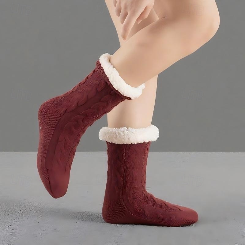 Zimní silné chlupaté podlahové ponožky, protiskluzové teplé vnitřní pantofle pro muže a ženy, útulné flanelové domácí ponožky do poloviny lýtek 2026 - $9.99 –P11