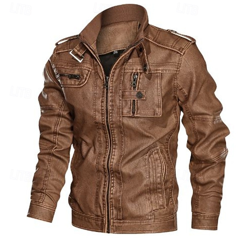 Per uomo Giacca in Ecopelle Giacca Cargo Giacca Casual Giacca da Moto Vacanza Quotidiano Caldo Tasca Inverno Semplice Moda Classico Collo alla coreana Regolare Nero Marrone Cachi Giacca del 2026 a $60.99 –P12