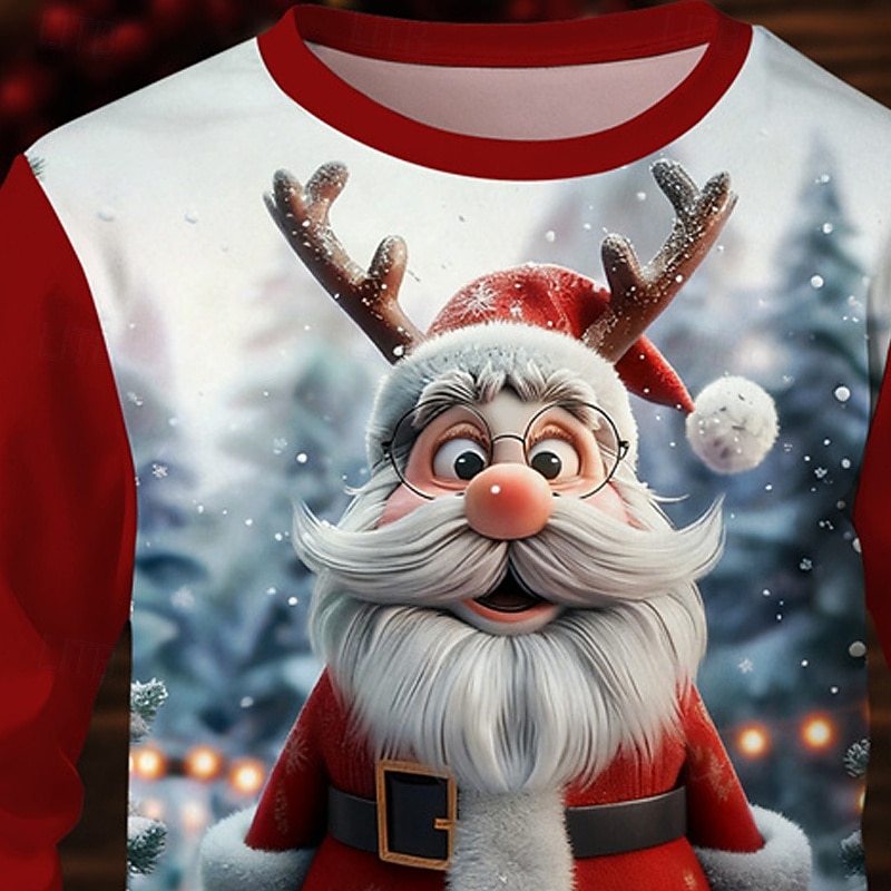 Jul Pojkar 3D jultomten T-shirt Långärmad Vår Höst Mode Grundläggande Barn 4-12 år Rund hals Utomhus Ledigt Dagligen Normal 2025 - $13.99 –P3