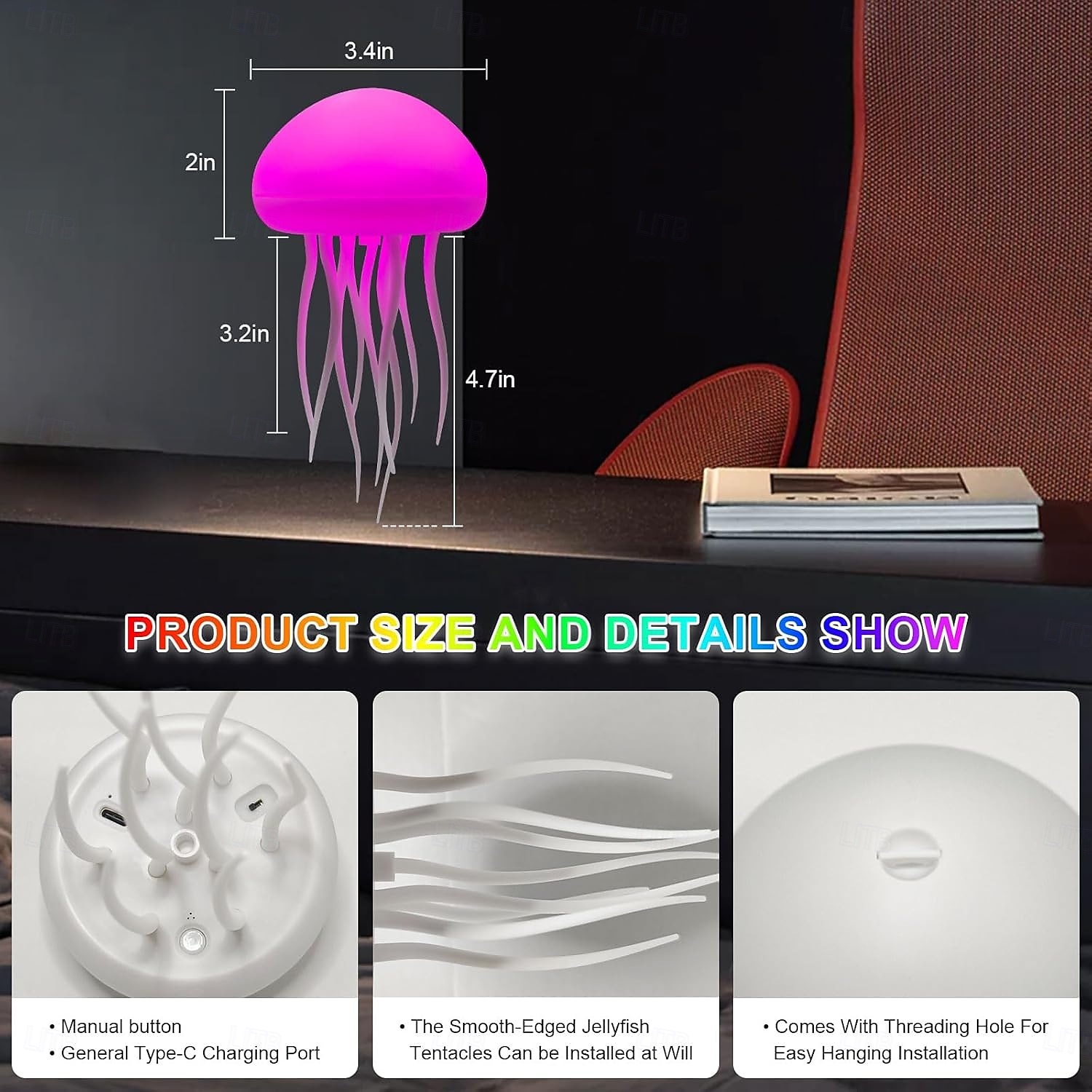 luminária de água-viva, luminária de água-viva com pernas dançantes, luz noturna de água-viva com controle de voz, luminária de cabeceira de água-viva para quartos, sala de estar e presentes de Natal de 2026 por $22.99 –P1