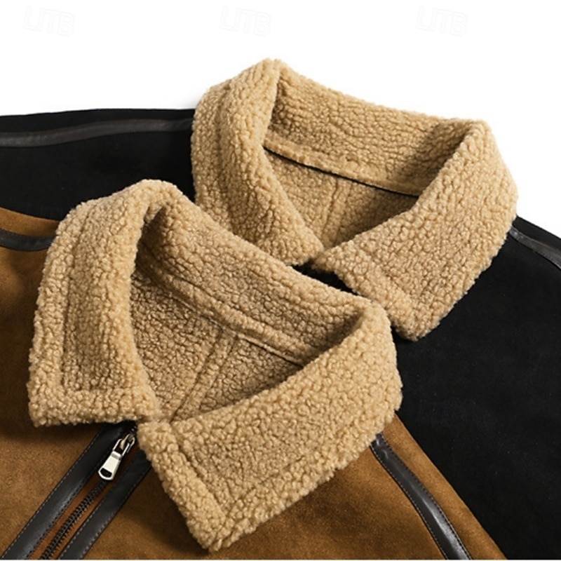 Men's Faux Suede Jacket Fleece Jacket Sherpa Jacket Brown Suede Jacket Casual Casual Daily Windbreaker Patchwork Pocket Winter Solid Color Vintage Fashion Shirt Collar Regular Black Brown Jacket 2026 - $66.99 –P4