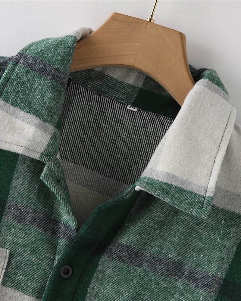 Miesten Paita Rento paita Flanellipaita Button Up paita Rubiini Pitkähihainen Skottiruutukuvio Kauluskäänne Katuvaatteet Loma Tasku Vaatetus Puuvilla Muoti Vapaa-aika Mukava 2026 - $30.99 –P12