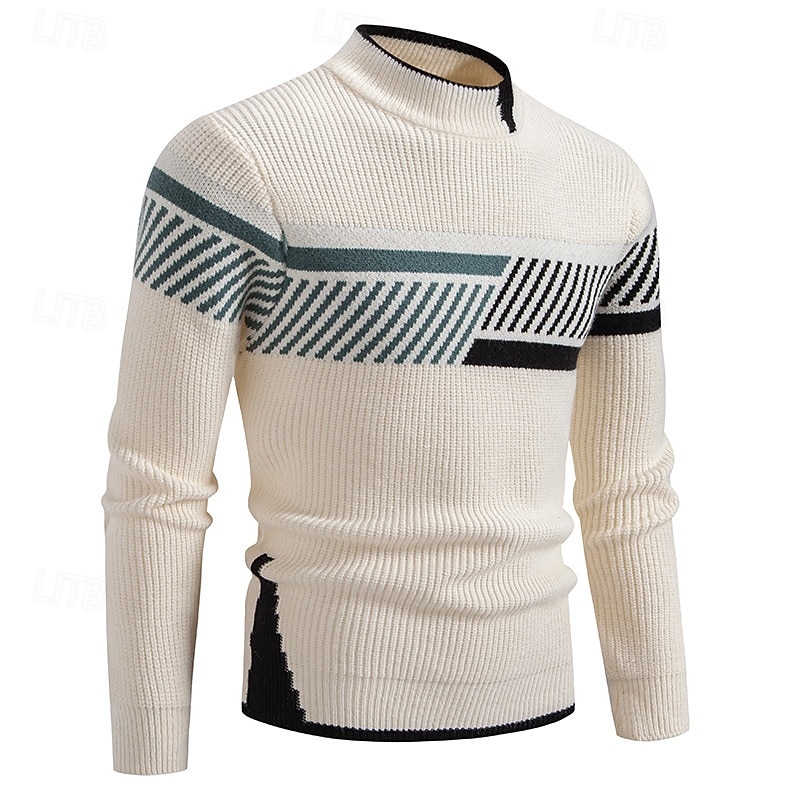 Hombre Suéter de punto Estriado Tejer Tops regulares De Punto Raya Cuello Barco Moda Básico Vacaciones Ropa Cotidiana Ropa Otoño Invierno Negro Blanco S M L 2026 - $38.99 –P4