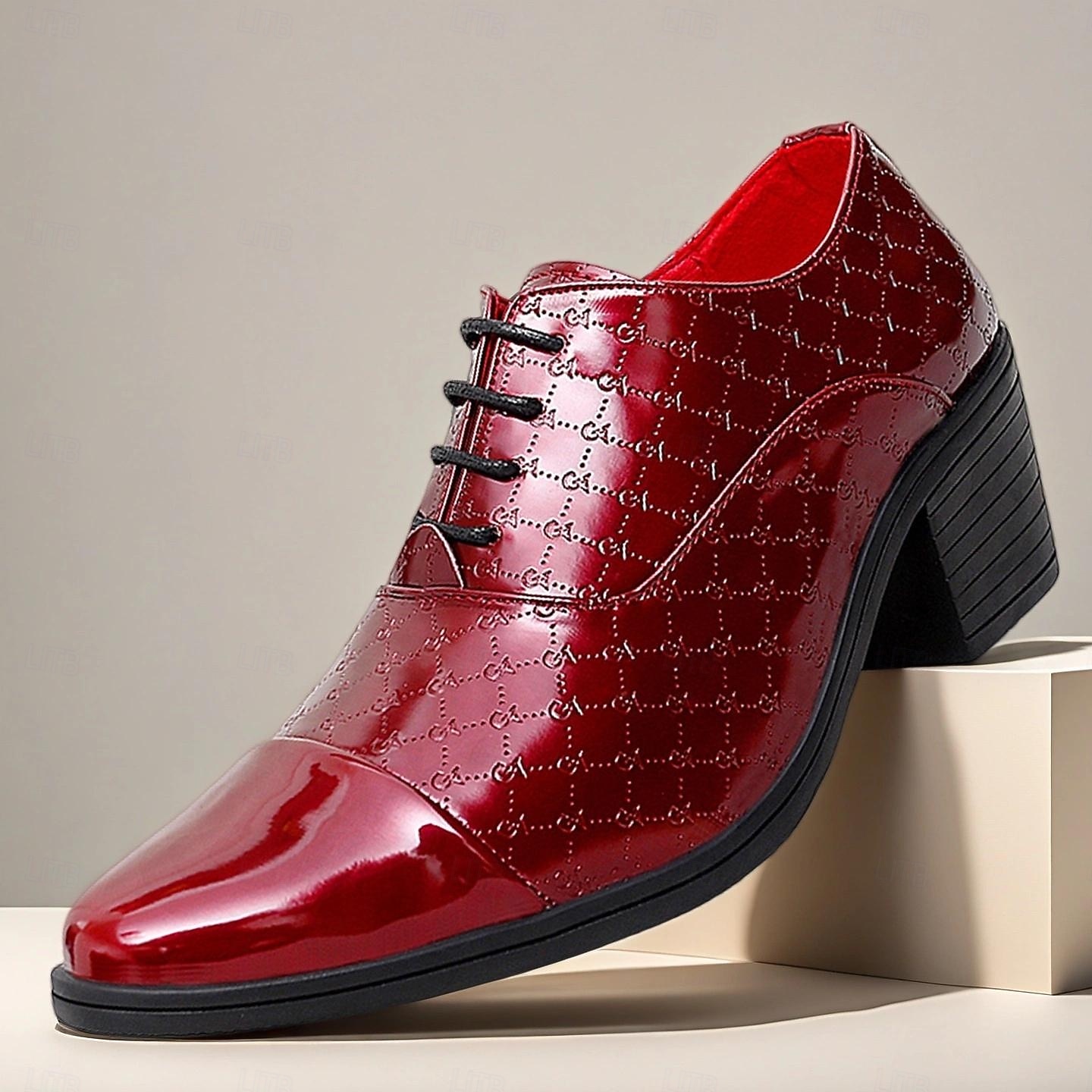 Zapatos de vestir para hombre de piel sintética roja con detalle de tachuelas: elegantes zapatos de fiesta de Navidad para hombre. 2026 - $59.99 –P1