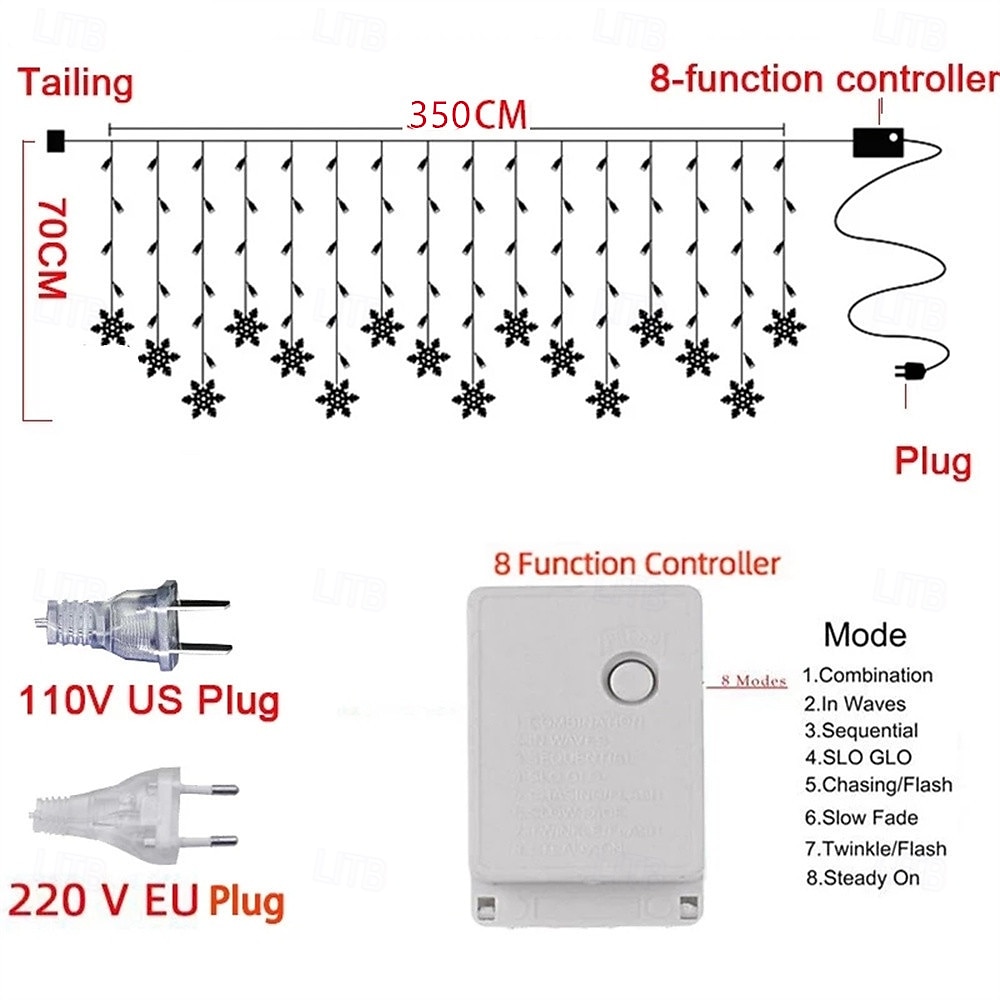 1 Pc 3.5m  Lights Butterfly Snowflake LED Fairy String Strip LIGHT Festival Holiday Icicle Curtain LIGHTS  WEDDING Lamps AC 110V/220V EU/US/UK/AU Plug 2026 - $19.99 –P2