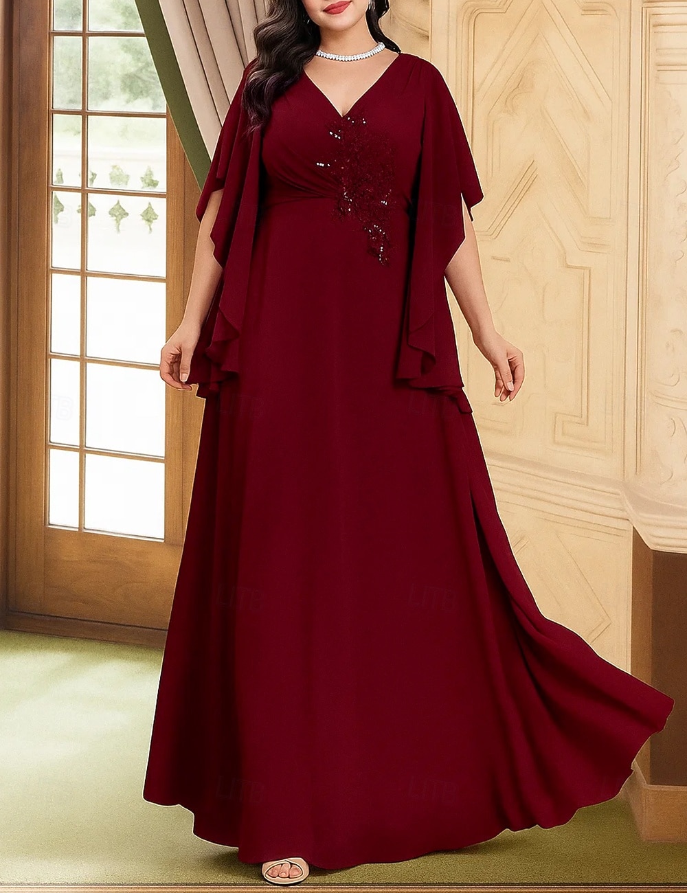A-Line Abito da Sposa per Invitate Lunghezza Piena Abiti Formali Abito da Sera Abito Madre della Sposa Manica Lunga V Neck Elegante Vintage Festa Chiffon con Perline del 2026 a $126.99 –P4