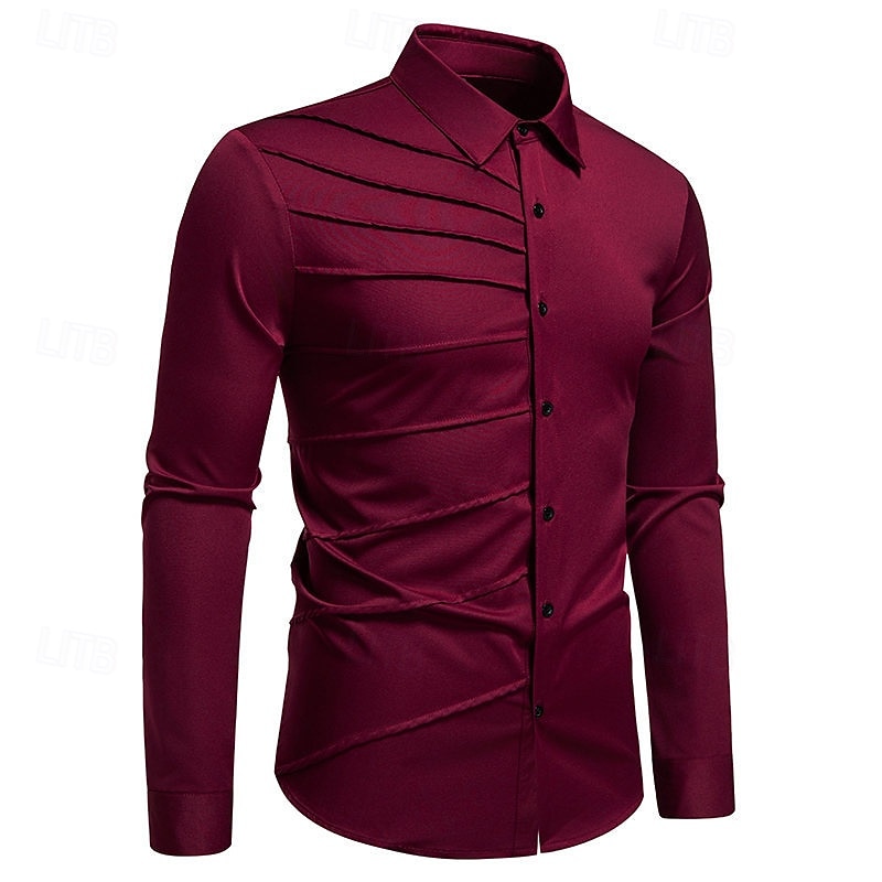 Herren Hemd Kleidhemd Knopfhemd Einfach Hochzeit Party Schwarz Weiß Wein Marineblau Langarm Revers Frühling Herbst Bekleidung Patchwork 2026 - $37.99 –P2