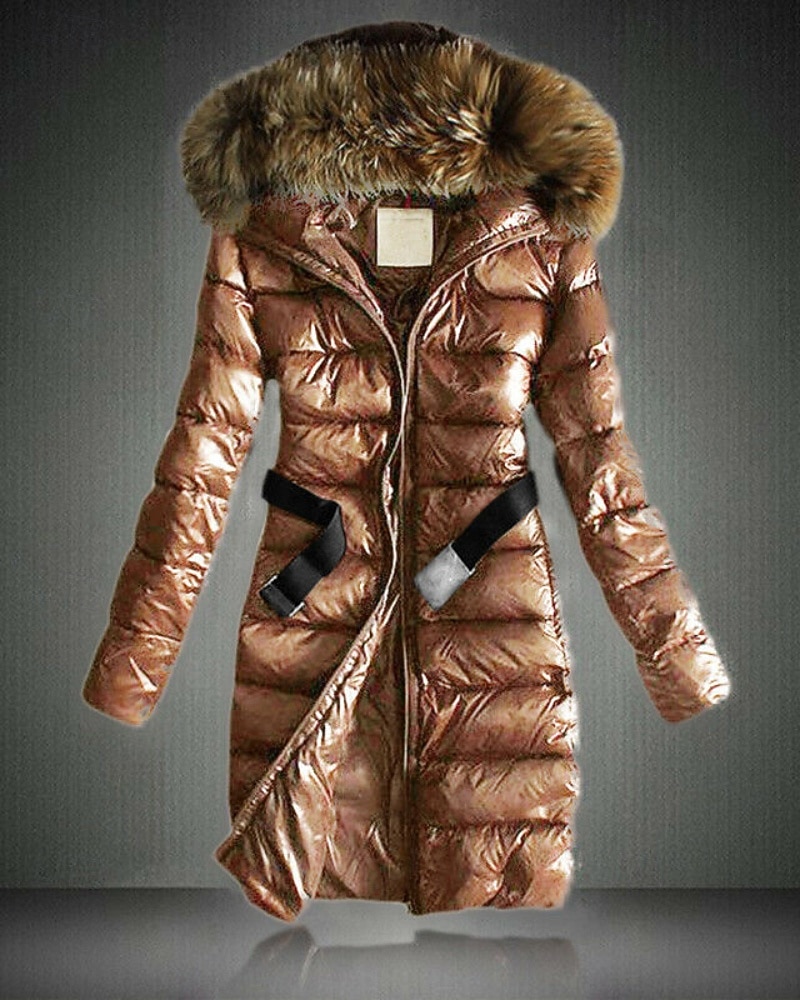 Women's Winter Coat Down Jacket Hoodie Jacket Warm Comfortable Zipper Pocket Fur Collar Casual Plain Vacation Daily Wear Going out Weekend Long Hooded Regular Fit Long Sleeve Outerwear Black Blue 2026 - $74.99 –P3