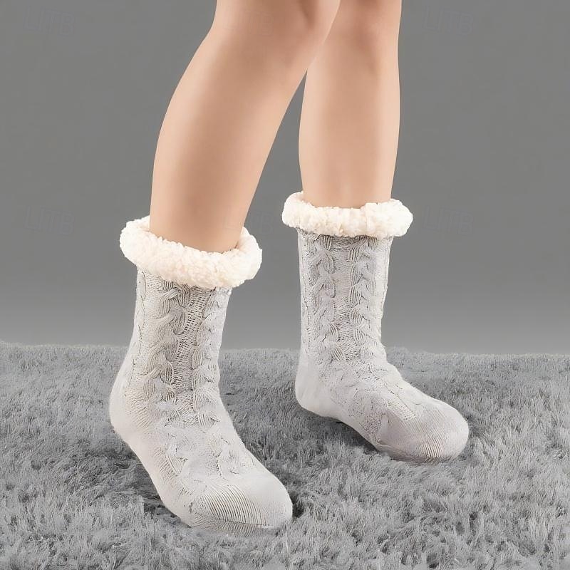 Zimní silné chlupaté podlahové ponožky, protiskluzové teplé vnitřní pantofle pro muže a ženy, útulné flanelové domácí ponožky do poloviny lýtek 2026 - $9.99 –P12