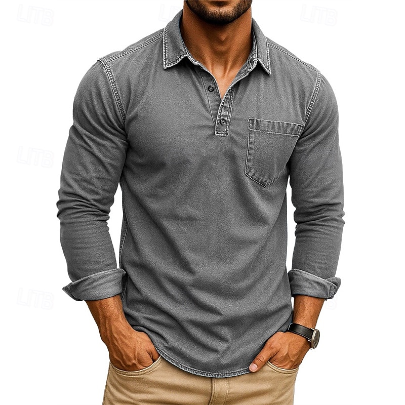 Herre Golf skjorte Golf poloskjorter Arbeid Avslappet Knaphul Langermet Grunnleggende Moderne عادي Lomme Knapper Vår Høst Normal Dyp Grønn Svart Rosa Lys Grønn Mørkeblå Blå Golf skjorte 2025 - $21.99 –P7