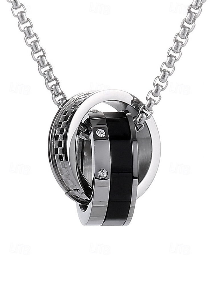 Collar con colgante navideño de acero y titanio para hombre: elegantes anillos entrelazados con detalles de diamantes: el regalo perfecto para las fiestas. 2026 - $11.99 –P8