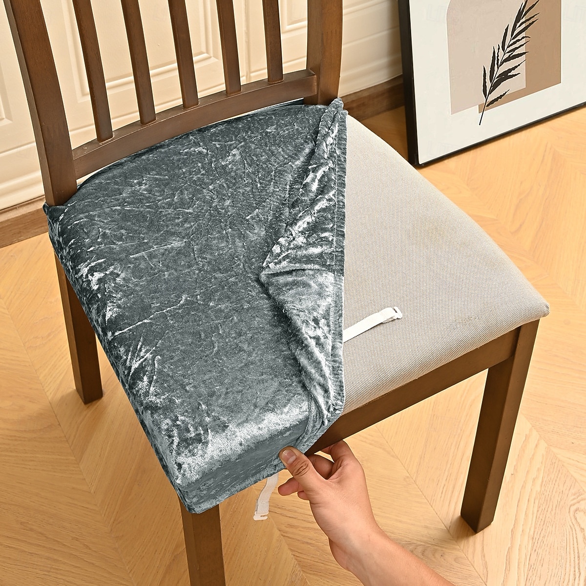Pokrowce na siedzenia do jadalni, rozciągliwy aksamit, złota tkanina w diamenty, podwójnie elastyczny pokrowiec na stołek z klamrą i językiem, antypoślizgowy pokrowiec na krzesło, dekoracja do hotelu 2025 - $7.99 –P4