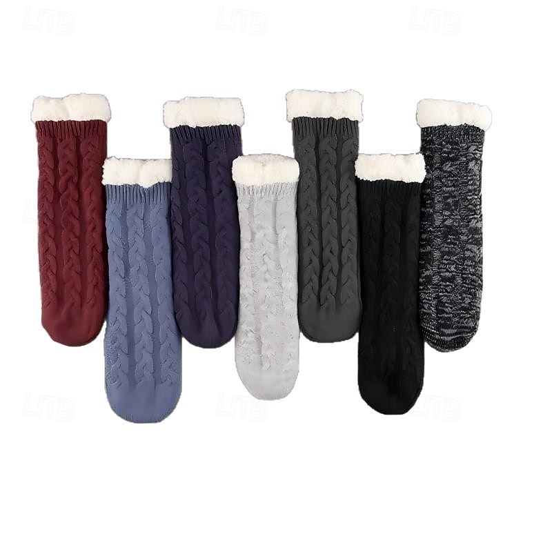 Zimní silné chlupaté podlahové ponožky, protiskluzové teplé vnitřní pantofle pro muže a ženy, útulné flanelové domácí ponožky do poloviny lýtek 2026 - $9.99 –P14
