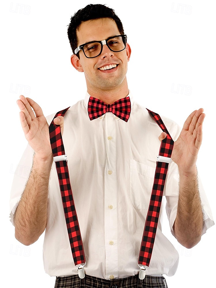 Conjunto de suspensório ajustável e gravata borboleta xadrez de Natal masculino, estilo casual e formal, perfeito para festas de fim de ano e presentes de 2026 por $11.99 –P2