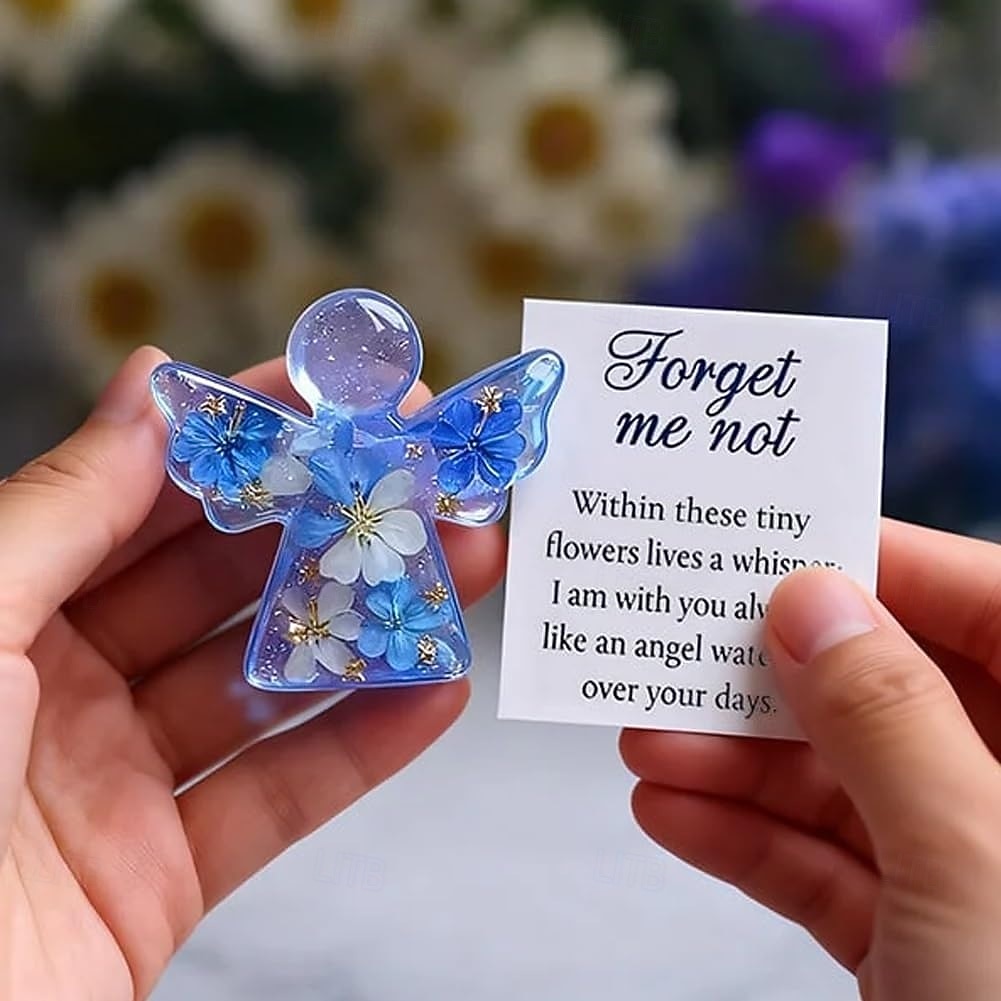 מזכרת מלאך פרחים מיובשים "אל תשכח אותי", מתנה של מלאך "אל תשכח אותי" עם שקית אורגנזה וכרטיס תנחומים, מתאים לקישוט יפהפה לחלונות, עצי חג המולד, קישוט תלייה לזיכרון 2026 - $10.99 –P3