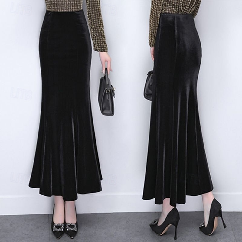 Pentru femei Bodycon Elegant Modă Maxi Talie Medie Fuste Simplu Zdrobit Micro-elastic Stradă Zilnic Negru Primăvară Poliester 2025 - $54.99 –P1