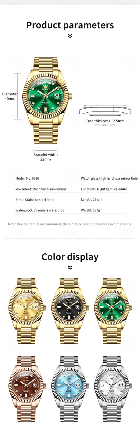 OLEVS Мужские механические часы Роскошная мода Камни бизнес Светящийся календарь Водонепроницаемые часы на стальном ремешке 2026 - $126.99 –P7
