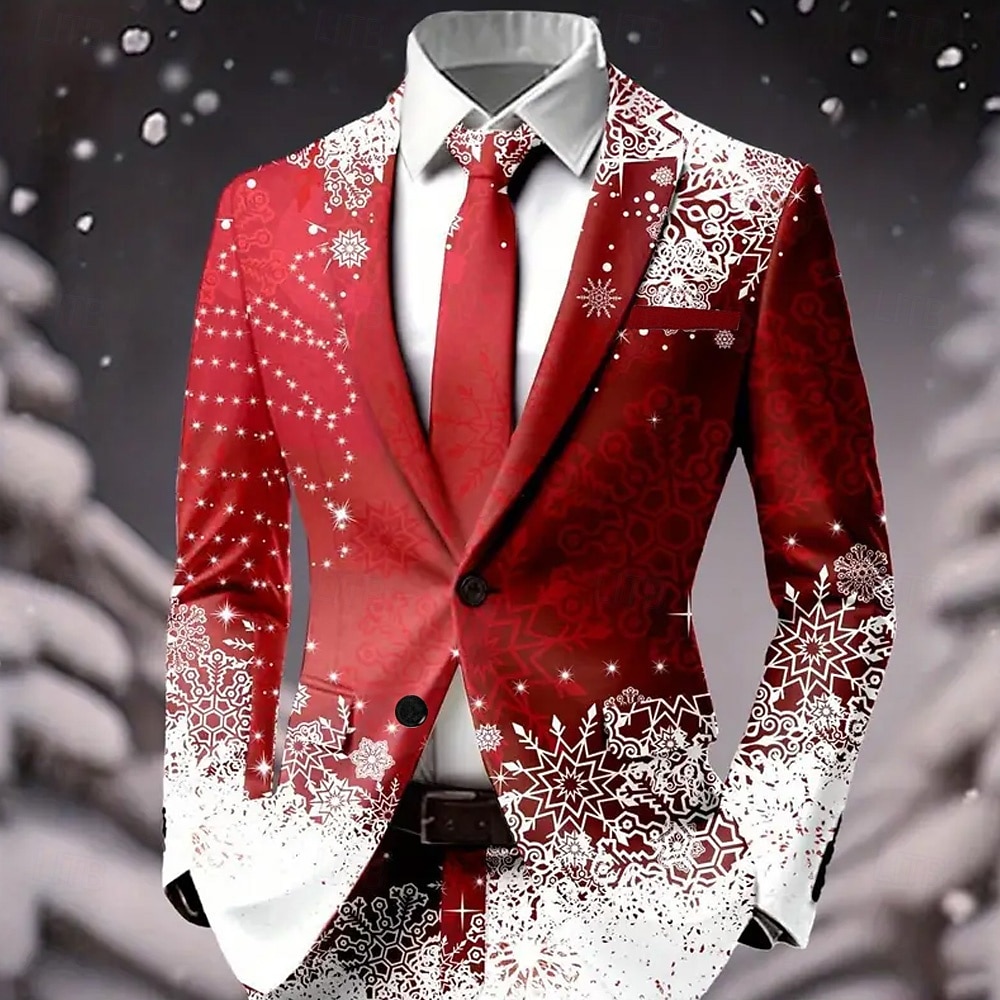 Hombre chaqueta Abrigo Navidad Casual Casual / Diario Casual Otoño invierno 100% Poliéster Copo Impresión 3D Botones Mantiene abrigado Cómodo Botonadura Simple Chaqueta de sport A B C D 2025 - $64.99 –P1