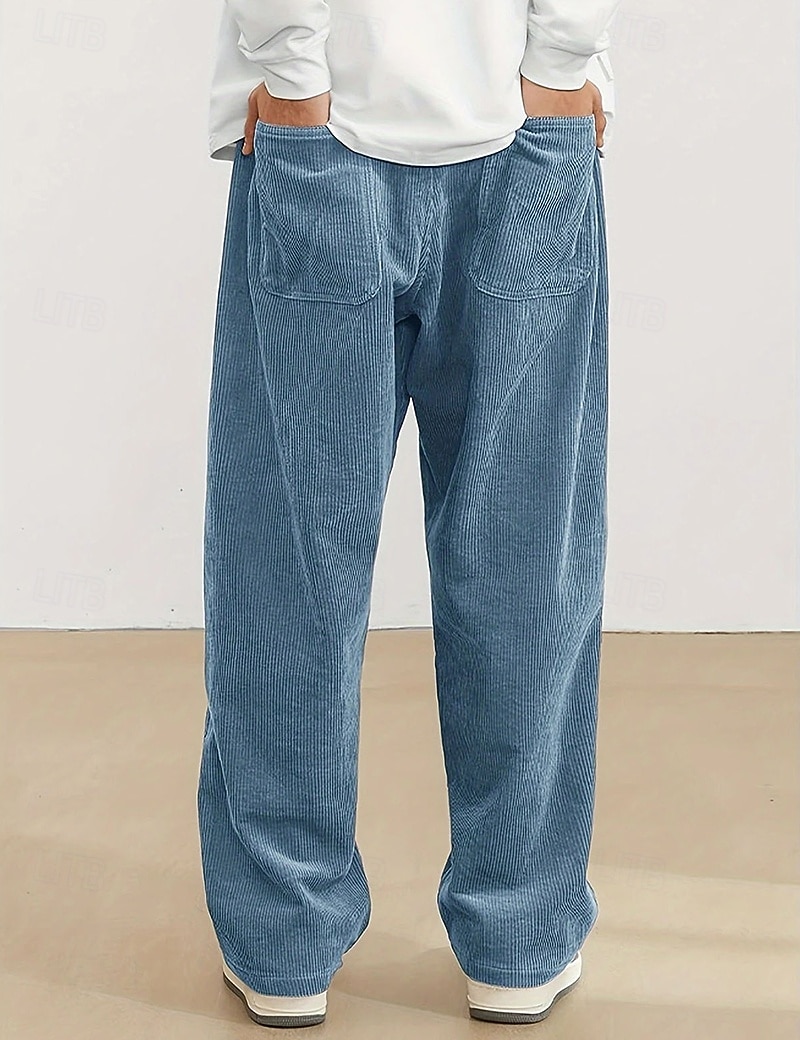 Bărbați Pantaloni Pantaloni Corduroy Pantaloni largi Pantaloni casual Pantaloni de sport cu picior drept Cordon Talie elastică Culoare solidă Confort Lungime totală Zilnic Casă În aer liber Modă Șic 2026 - $25.99 –P3