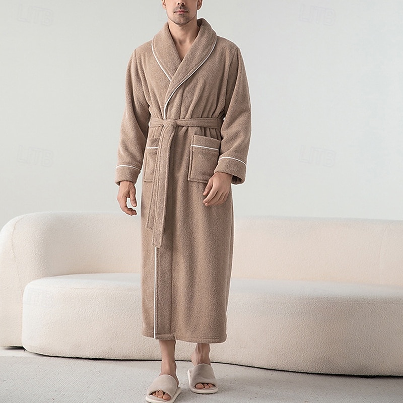 Homme Pyjamas Vêtements de Nuit Robe de bain Uni Mode Élégant Classique Maison Quotidien Lit Flanelle Polyester Chaleur Thermique Confort Doux Revers manche longue Automne Hiver Bleu gris Rose Claire de 2026 ? $50.99 –P2