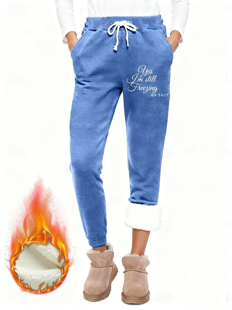 Damskie Spodnie polarowe Spodnie Moda Podstawowy Codzienny Pełna długość Wysoka talia Litera Ściągana na sznurek Kieszeń Elastyczny pas Keep Warm Odporność na wiatr Wygodne Elastyczny Urlop Ulica 2026 - $26.99 –P2