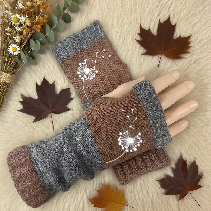 Dam 1 par Fingerlösa / Stickade handskar Streetwear / Utomhus Handskar - Blomma Mönster 2026 - $16.99 –P4