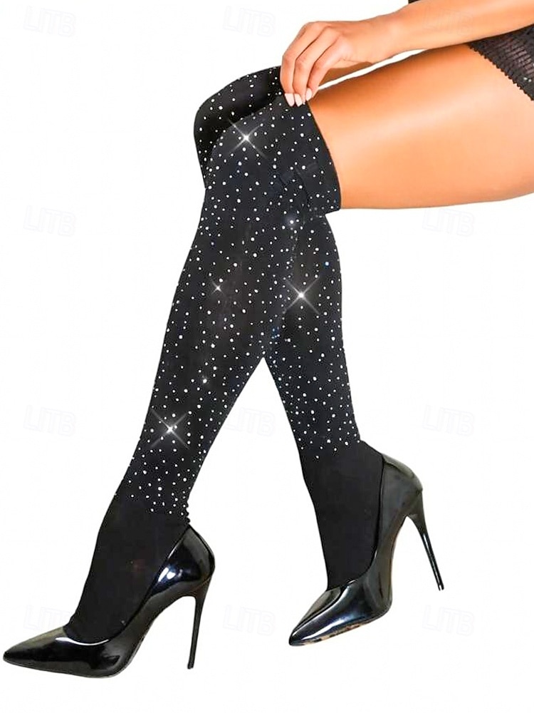 Γυναικείες κάλτσες μέχρι τους μηρούς με διακόσμηση στρας, λαμπερά ελαστικά καλσόν για γιορτές και πάρτι 2026 - $11.99 –P6