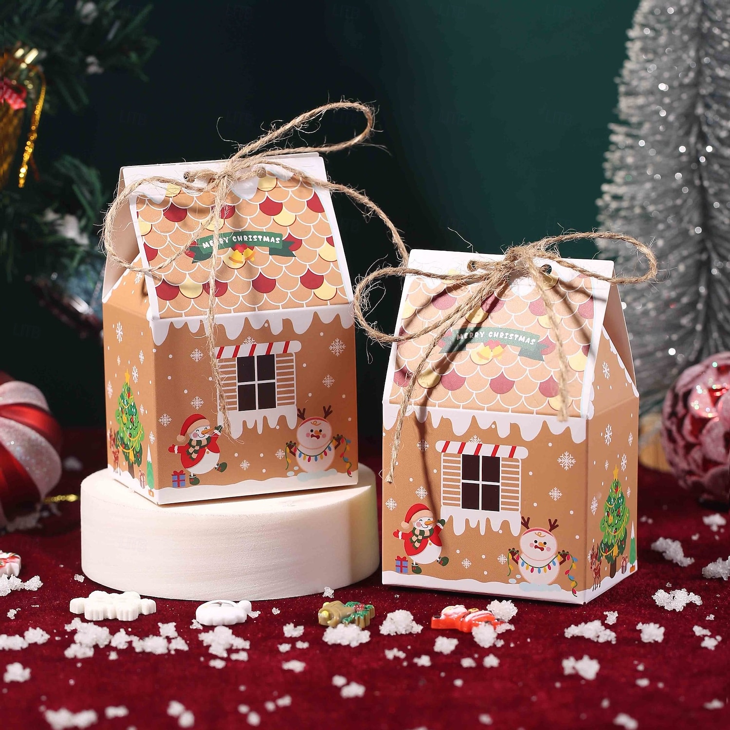 50 рождественских коробок для сладостей, конфет, пряничных домиков, мини-коробок для рождественской вечеринки, небольшой картонный подарочный контейнер для рождественских угощений, подарочная упаковка 2025 - $21.99 –P3