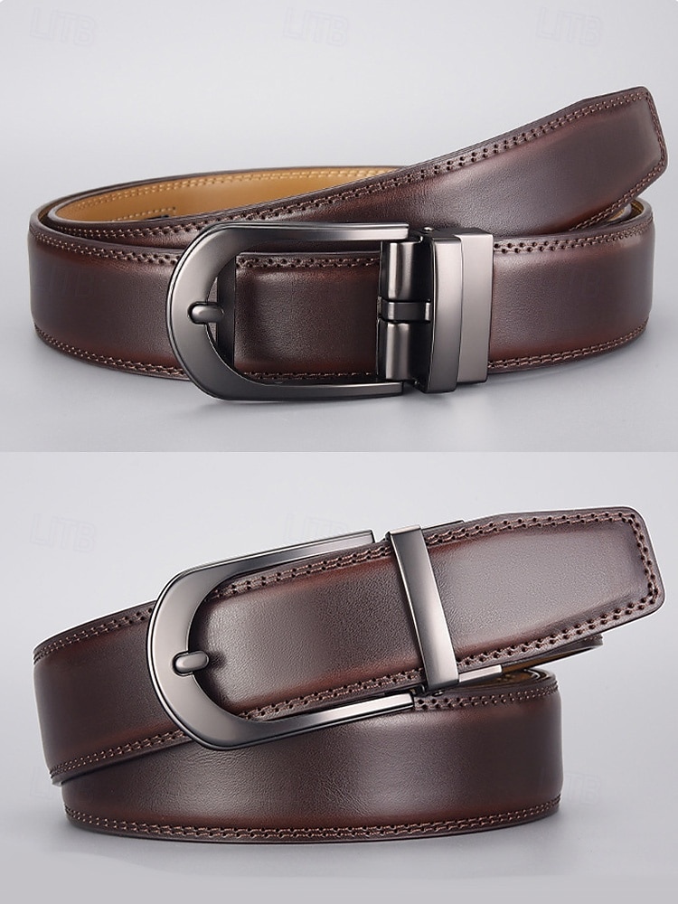 Herrengürtel aus echtem Leder mit automatischer Schnalle, klassischer Business-Casual-Kleiderbund, stilvolles Geschenk für Weihnachten, Arbeit und Alltag 2025 - $19.99 –P7