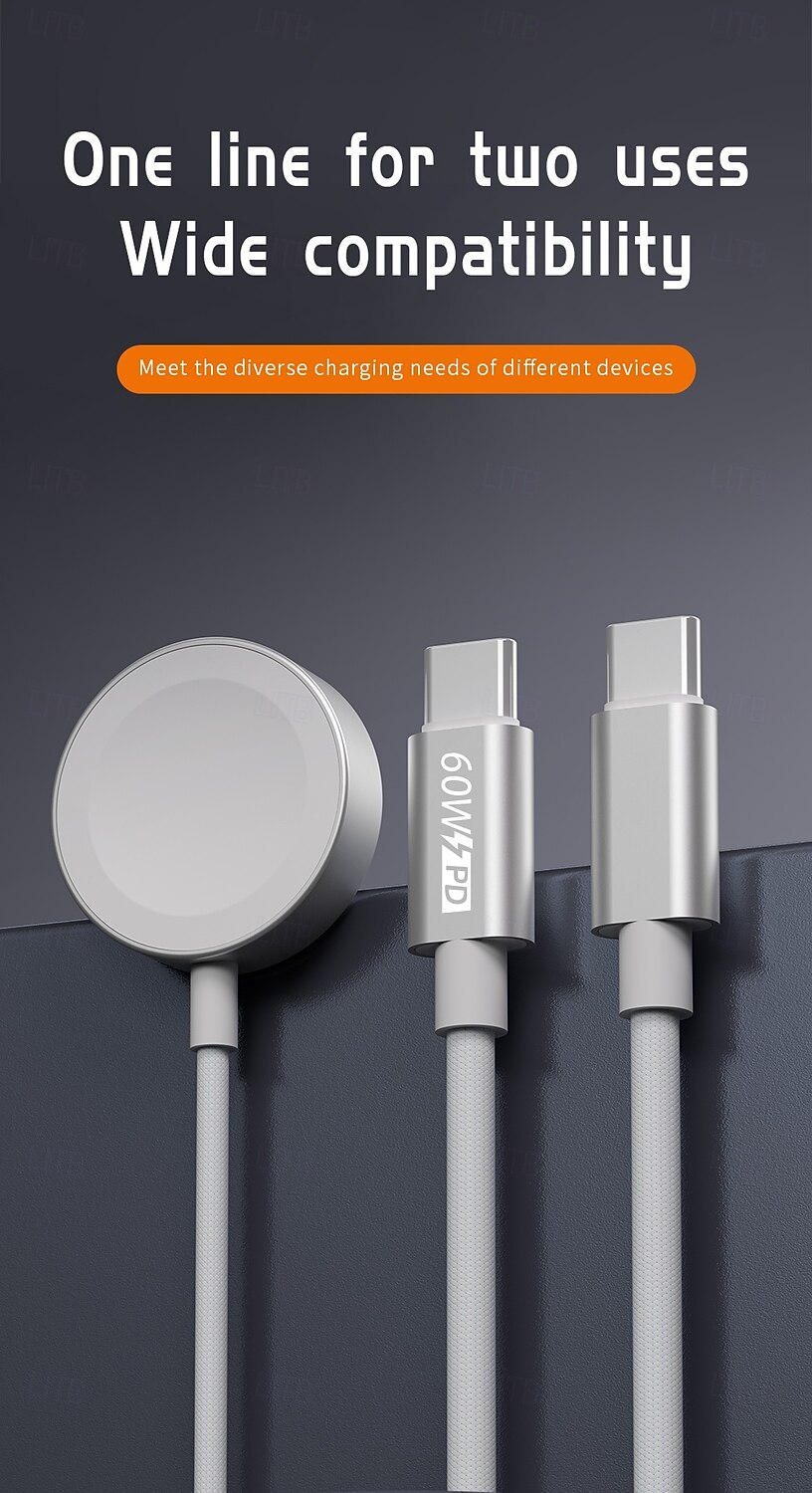 Wireless Charging for Apple Watch iWatch Magnetic PD Fast Charging 65W 2-in-1 Type-C Cable 20V 3A 2026 - $16.99 –P7
