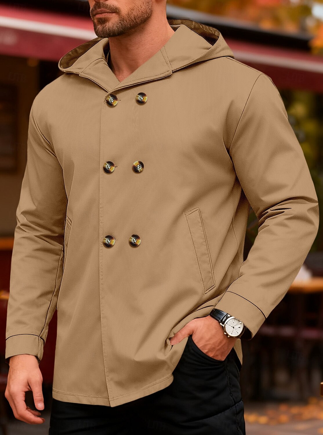 Men's Trench Coat Hoodied Jacket Formal Home Windbreaker Pocket Spring Fall Solid Color Active Vintage Shirt Collar Regular Black Red Blue Green Khaki Jacket 2026 - $42.99 –P14