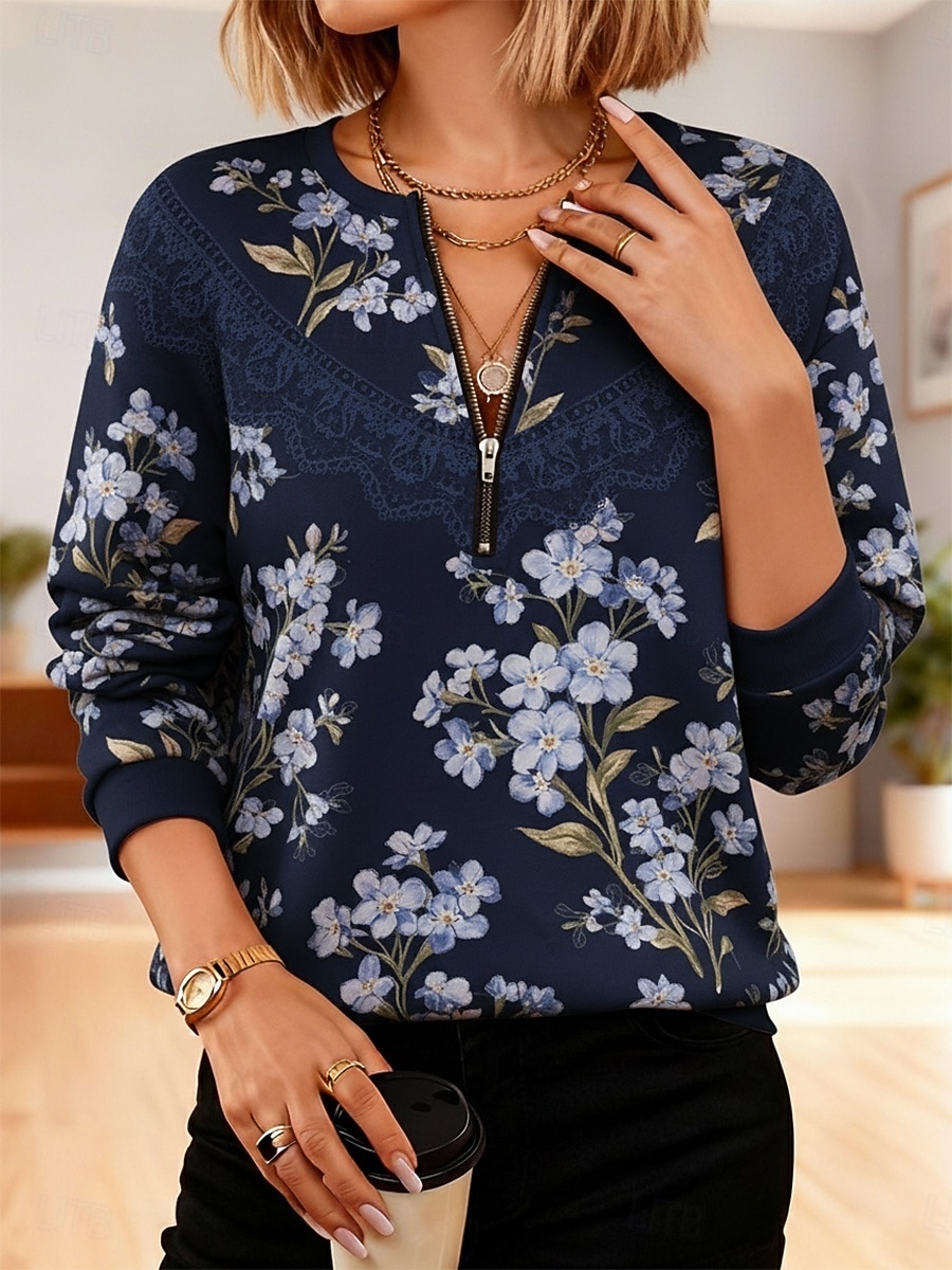 Per donna Felpa Pullover Felpe con cerniera Cerniera Stampato Floreale Moda Casual Manica Lunga Girocollo Top Regolari Casuale Streetwear Abbigliamento Quotidiano Rosa Blu marino Primavera Autunno del 2026 a $31.99 –P3